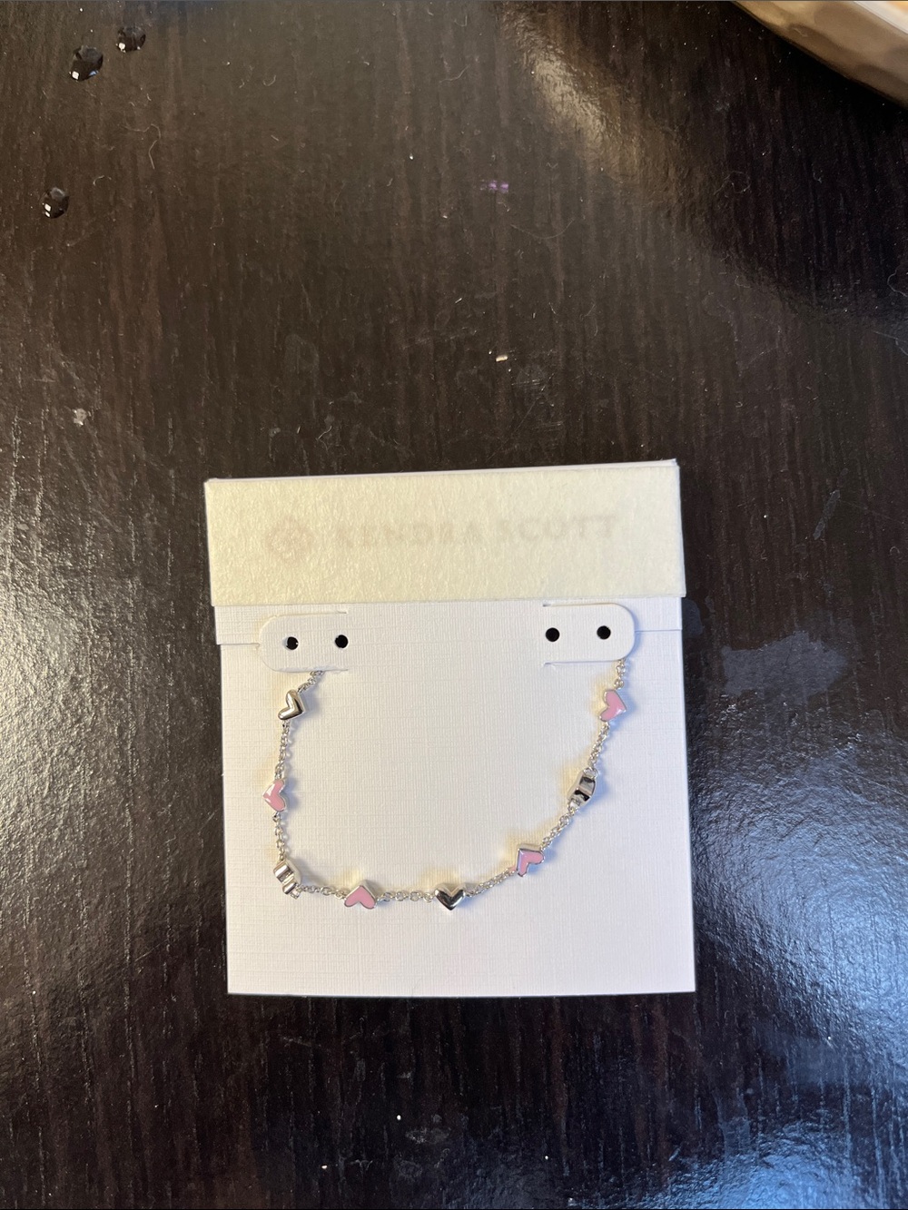 Kendra Scott Silver Tone Bracelet with Pink Heart Charms